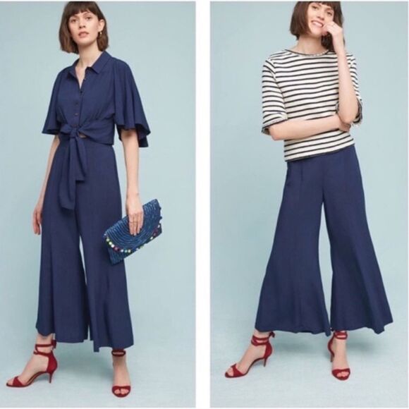 Revolve Anthropologie Maeve Canna Navy Blue Wide-Leg Pant - Picture 1 of 9